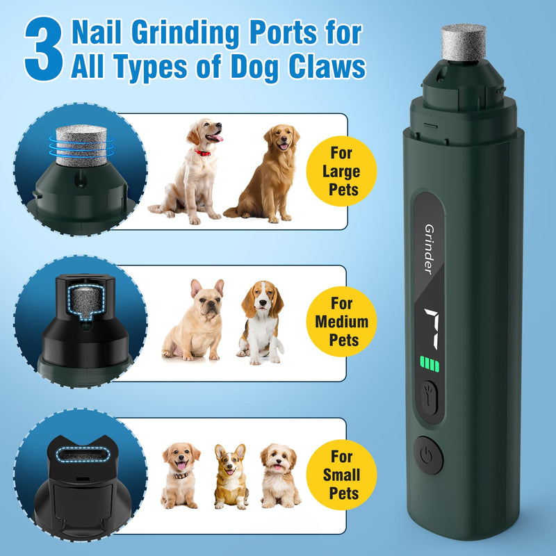 Dog Nail Grinder, 7-Speed Quiet Electric Dog Nail Trimmers, Dog Nail Clippers with Sponge Dust Collection & File for Small Medium Large Dogs, Rechargeable Pet Paw Grooming Supplies Kit(Green) Green - PawsPlanet Australia