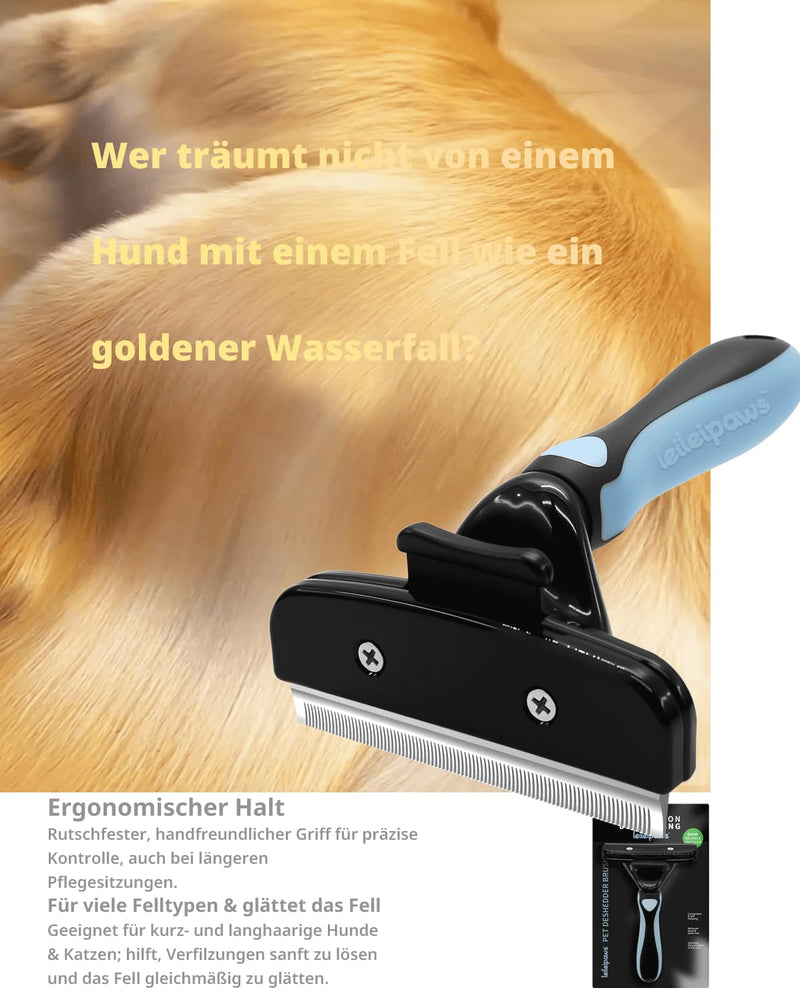 Dog & Cat Brush - Undercoat Brush & Deshedding Tool for Short & Long Hair - Self-Cleaning Grooming Brush Against Loose Hair & Undercoat - Ergonomic Non-Slip Handle