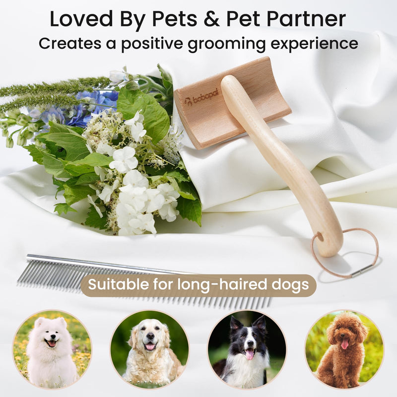 Dog Slicker Brush for Shedding,Dog Brush for Long Haired Dogs & Remove Tangles & Mats,Ergonomic Handle Grooming Like Professional,Beech Wood,M M