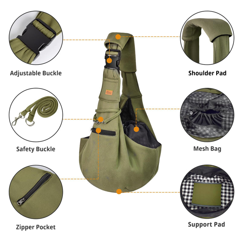 CUBY Dog and Cat Sling Carrier - Hands Free Reversible Pet Papoose Bag - Soft Pouch and Tote Design - Suitable for Puppy, Small Dogs Cats Outdoor (Green, Adjust Strap 2.0) - PawsPlanet Australia