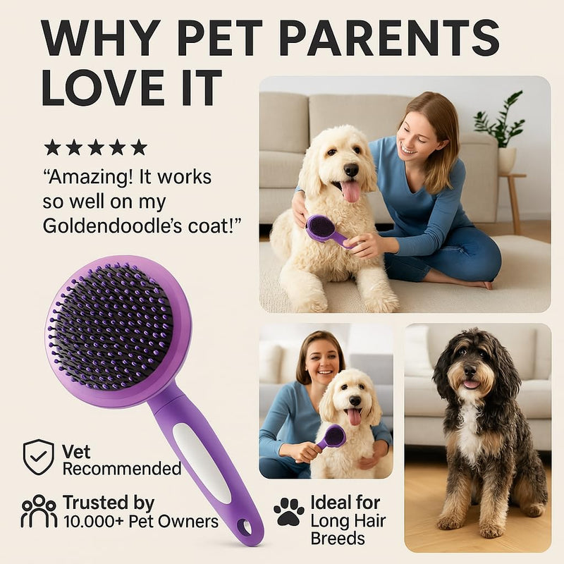 Slicker Dog Brushes for Grooming Detangler, Poodle Pin Dematting Dog Grooming Brushes - Soft Dog Brush for Short or Long Hair - Gentle Tool for Sensitive Skin Removes Dander, Dirt, and Detangles