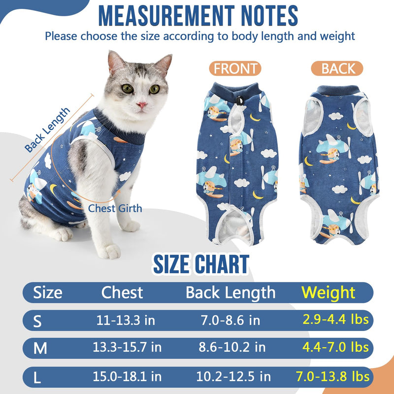 SlowTon Cat Recovery Suit - Cat Onesie for Cats After Surgery Female Male, Kitten Clothes Cat Surgical Spay Suit Abdominal Wounds, E-Collar Alternative Cats Bodysuit Shirt Anti-Licking (Blue, M) Medium Blue