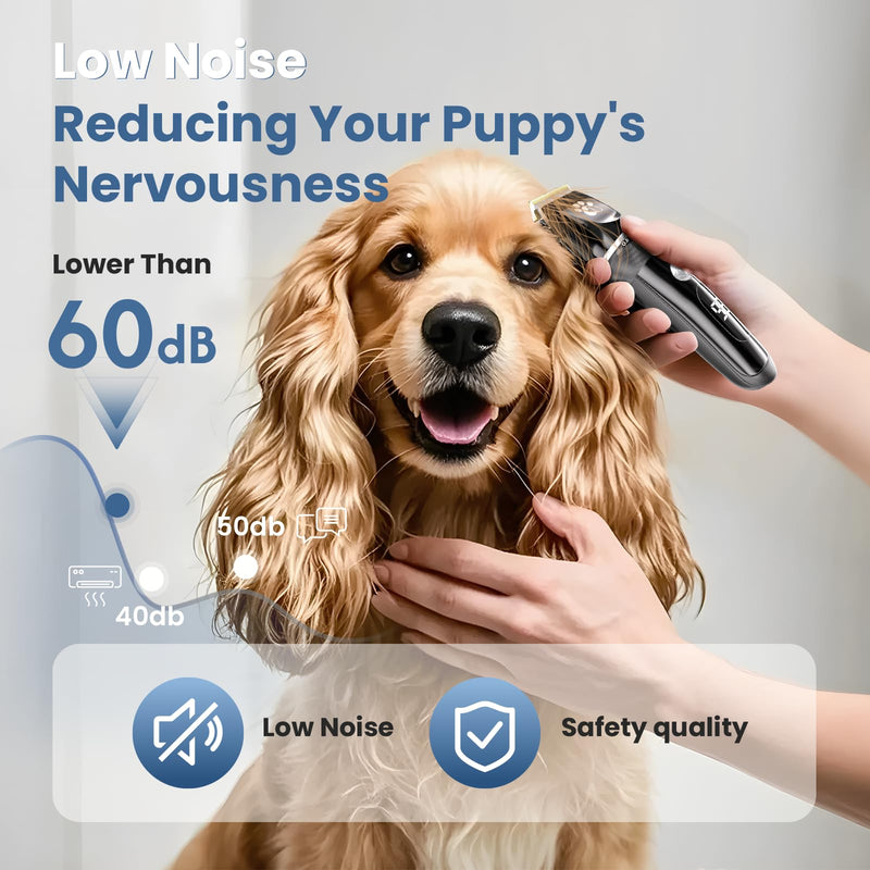 Dog Clippers, Dog Grooming Kit, 2-Speed Low Noise IPX5 Waterproof LED Display Professional Cordless Pet Hair Trimmer, Suitable for Small Medium Dogs & Cats