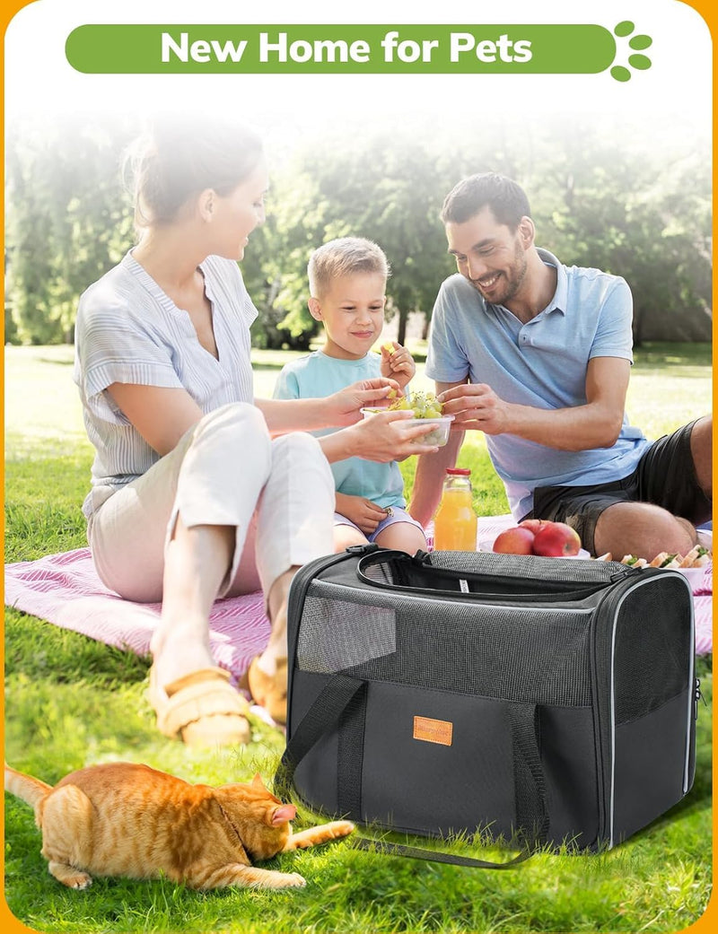 Morpilot Cat Carrier Soft - Portable Pet Carrier for Small or Medium Cats, Dogs and Puppy up to 14lbs, Airline Approved Dog Carrier with Safety Buckle - (Dark Gray) 16.0"L x 10.4"W x 11.2"H - PawsPlanet Australia