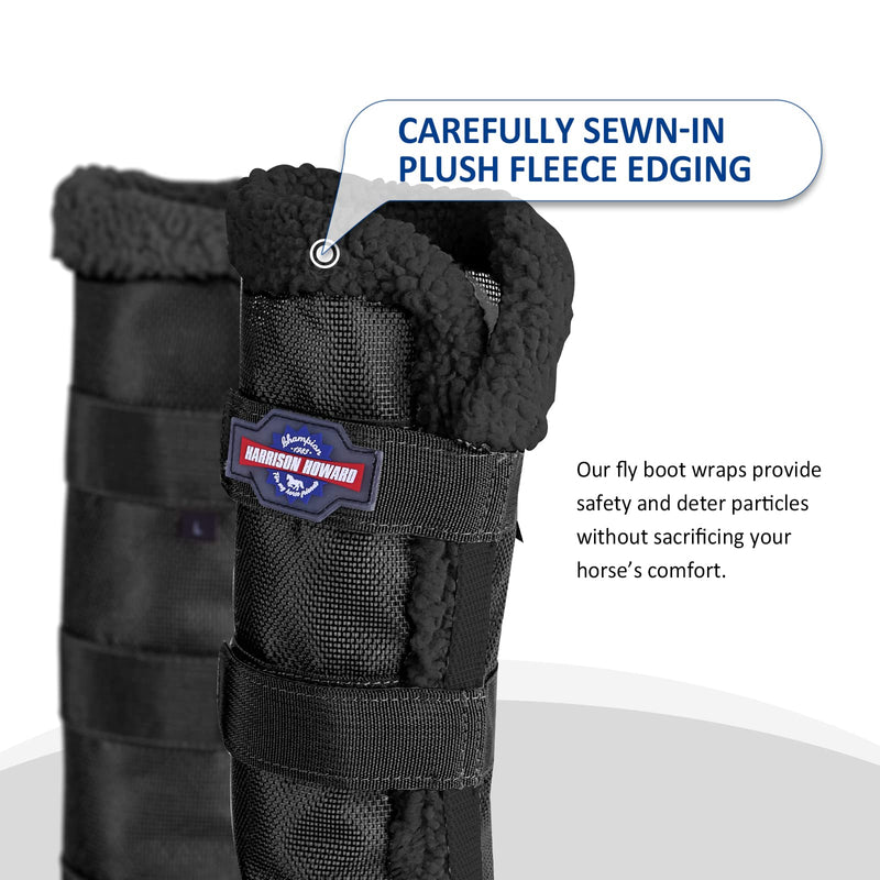 Harrison Howard Horse Fly Boots Summer Protection with Fleece Trim to Eliminate Rubbing Comfortable and Ventilating Mesh Leg Guards Set of 4 Classic Black M Cob (Medium)