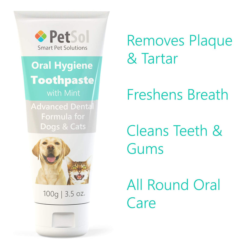 PetSol Dental Care Kit for Dogs & Cats Toothpaste (100g) with 3 x Pet Toothbrushes to Clean Pet's Teeth, Remove Plaque and Tartar, Improve Gum, Tooth Health & Pet Oral Hygiene Toothpaste Kit - PawsPlanet Australia