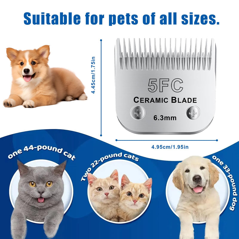 5FC# Detachable Pet Dog Grooming Clipper Ceramic Blade,Compatible with Andis Size 5FC Cut Length 1/4”(6.3mm),Compatible with andis/wahl/Oster Dog Clippers 1PCS Silvery-7
