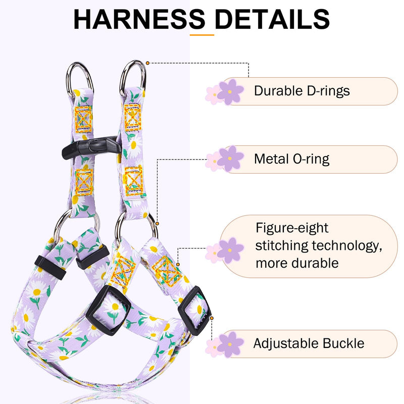 BEAUTYZOO No Pull Dog Harness and Leash Set - Adjustable Step-in Puppy Harness for Small Medium Large Dogs, Escape Proof Soft Nylon Vest with Double D Ring for Walking Running Training, Purple S S(Chest:15-21") Purple Flowers - PawsPlanet Australia