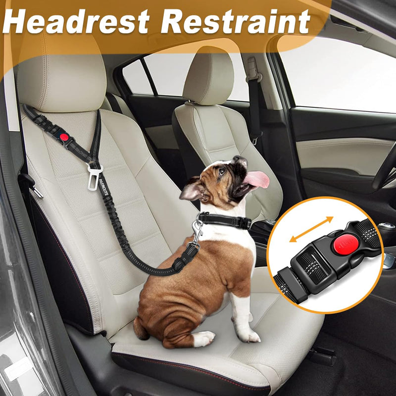 3 Piece Set Dog Seat Belt Retractable Dog Car Seatbelts Adjustable Pet Seat Belt for Vehicle Headrest Restraint Adjustable Heavy Duty & Elastic & Durable Car Harness for Dogs 07-Black+Rose Grey - PawsPlanet Australia