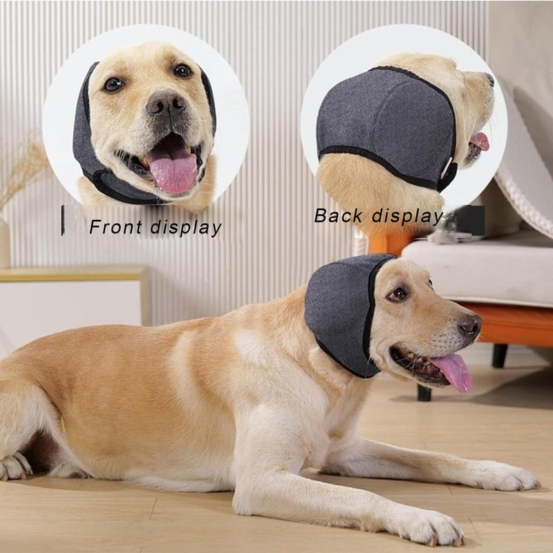 Comfortable Dog Ear Muffs & Snood Protectors, QIANSSE Adjustable Dog Ear Defenders for Bathing Grooming Noise Protection from Thunder Fireworks Includes Dog Ear Wipes (Gray, M)