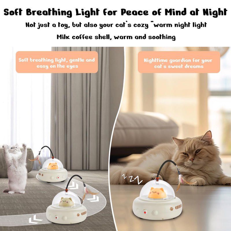 Smart Interactive Cat Toy, Motion Activated Feather Spinner with Breathing Light, USB Rechargeable, for Indoor Cats & Kittens, Ideal Gift for Pet Lover (Creamy Coffee) Creamy Coffee - PawsPlanet Australia