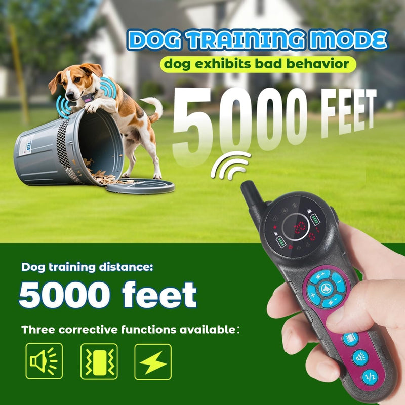 DOTSTAR Dog Wireless Fence Training Collar Electric Pet 2 in 1 System, Portable Dog Perimeter Fence Rechargeable Training Collar, Pet Containment System with 3 Training Modes for Medium Large Dogs For 1 Dog Black