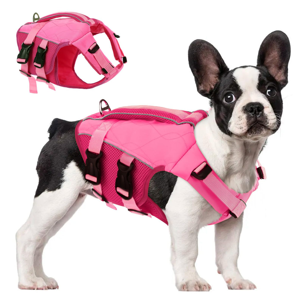 ASENKU Dog Life Jacket with Rescue Handle, Dog Life Vest for Swimming Boating with High Flotation, Ripstop Lightweight Pet Life Preserver with Reflective Stripes for Small Medium Large Dogs Pink