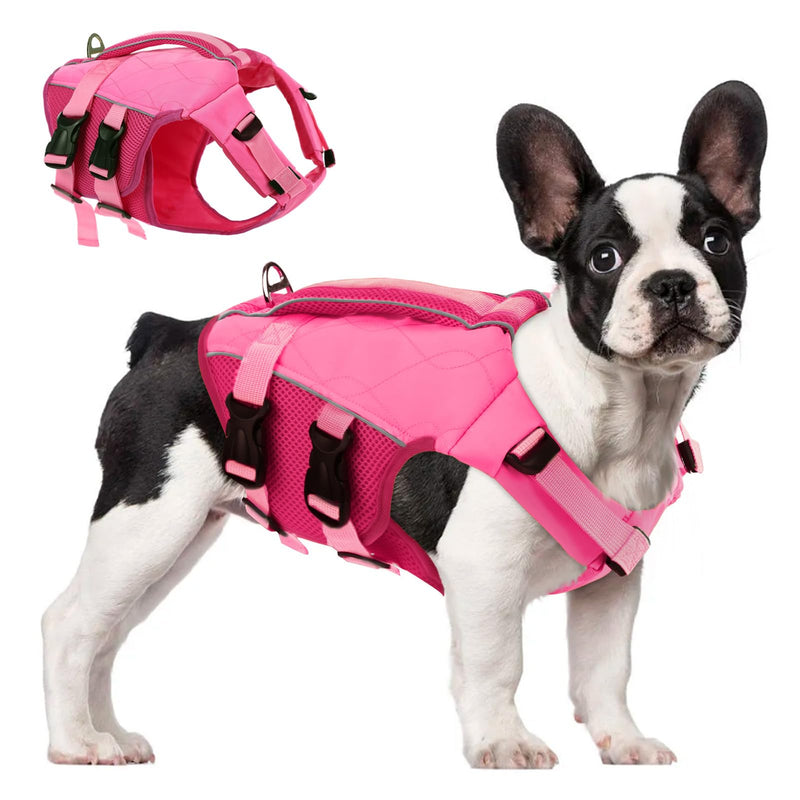 ASENKU Dog Life Jacket with Rescue Handle, Dog Life Vest for Swimming Boating with High Flotation, Ripstop Lightweight Pet Life Preserver with Reflective Stripes for Small Medium Large Dogs Pink