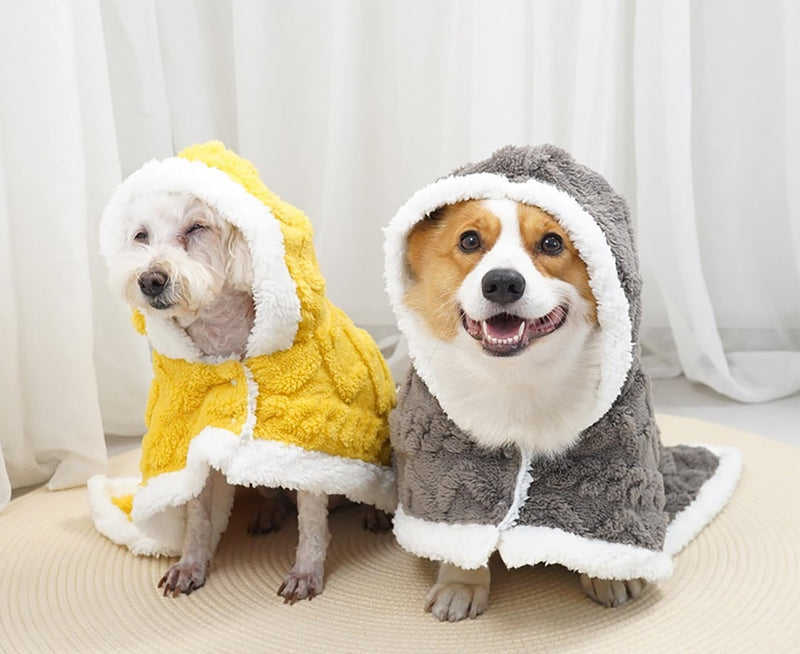 Dog Cape Blanket for Small, Medium Dogs, Hood Coats for Pets, Dog Robes with Hood Grey Small