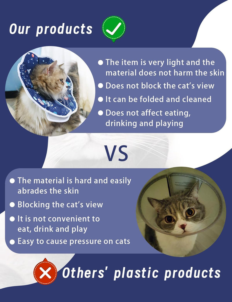 Cute,Soft Cat Recovery Collar,Adjustable Pet Cat Cone Collar,Pet Neck Donut Protective Recovery Cone for Cat-Comfortable Lightweight Elizabethan Collar for Kitten Prevent from Lick Wound L (Neck:9.84-13.38in) Blue - PawsPlanet Australia