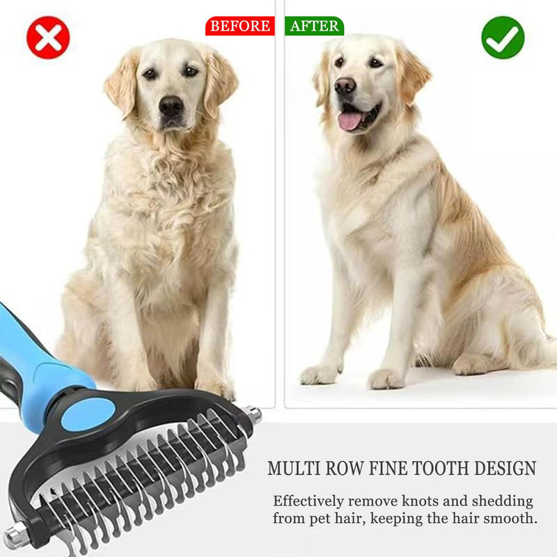 Sided Dematting & Deshedding Comb for Dogs & Cats, Versatile Undercoat Detangler Brush for Shedding, Matted Hair & Fur Remover Tool, Stress-Free Pet Grooming Rake with Ergonomic Handle（2 in 1