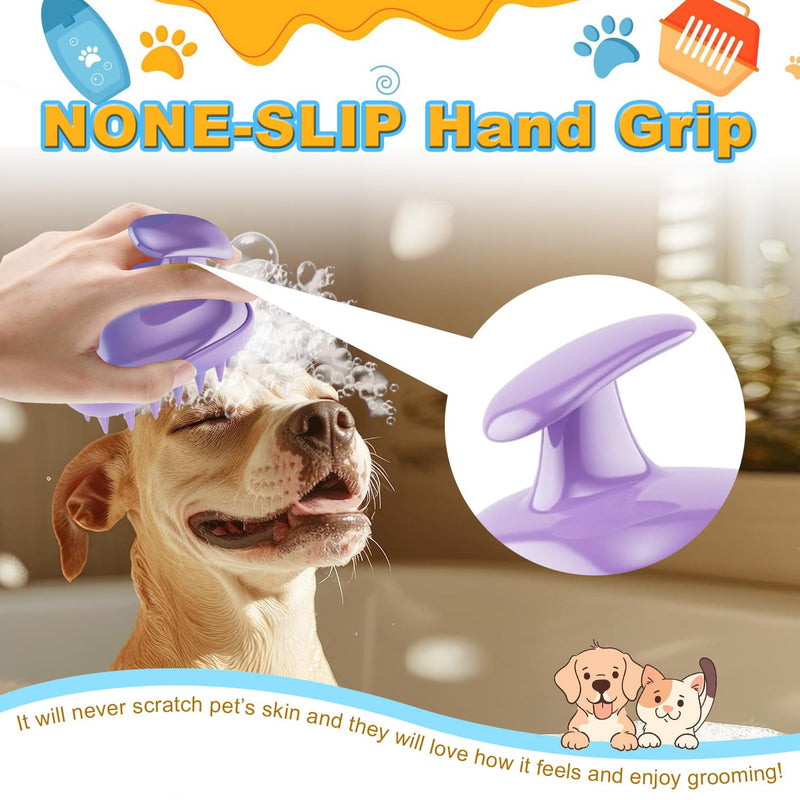 2-in-1 Dog Bath Brush for Grooming & Massage - Pet Silicone Brush for Long & Short Haired Dogs and Cats, Dog Scrubber for Bath, Rubber Curry Brush, Use Wet as Bath Brush or Dry for Grooming-Purple Purple - PawsPlanet Australia