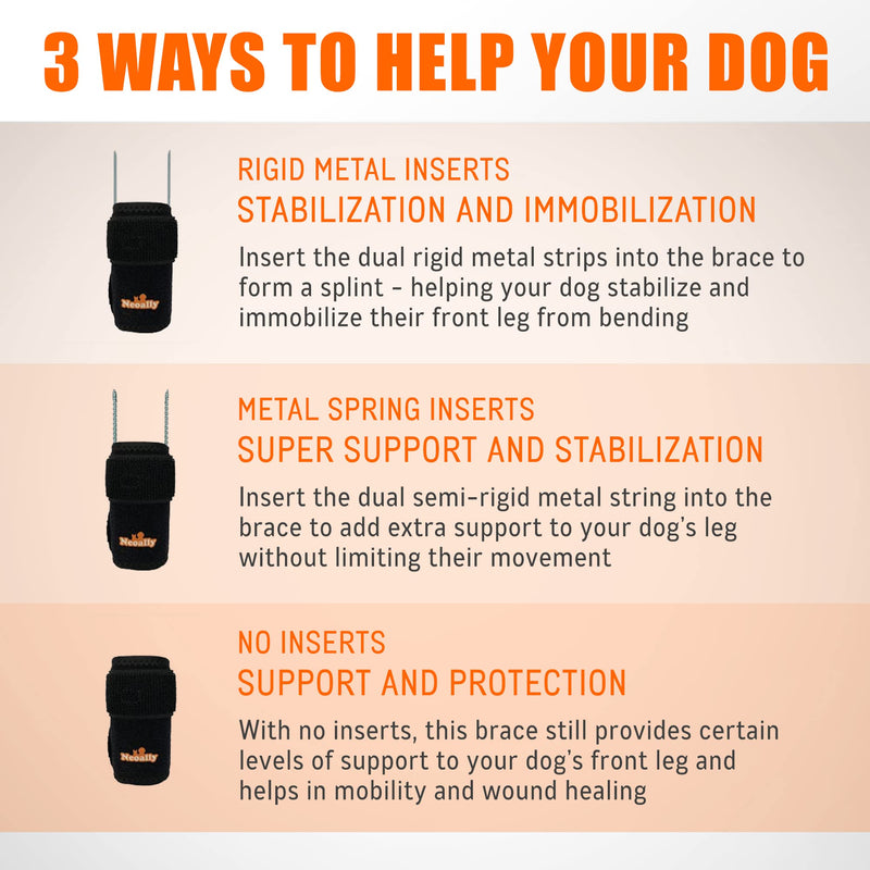 NeoAlly - 3-in-1 Dog Splint Front Leg Support, Front Leg Brace with Rigid and Spring Inserts, Dog Leg Sleeve for Pet Mobility, Stability, & Protection, With Reflective Straps, S-M, 1 Pair S/M