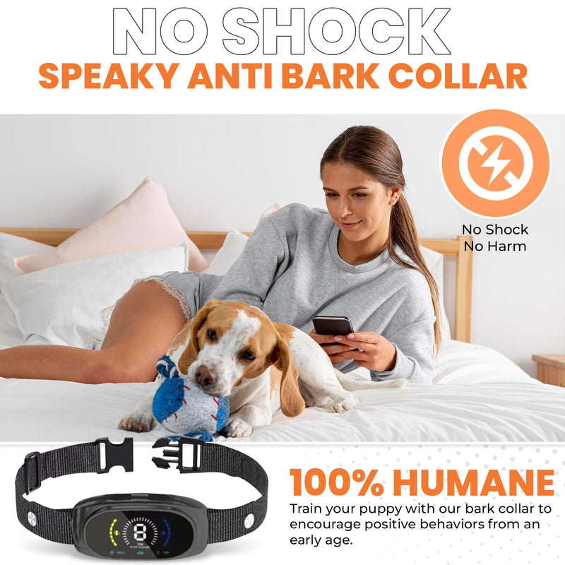 SPEAKY Bark Collar – No Shock Device for Small, Medium & Large Dogs – 8 Sensitivity Levels – Beep & Vibration – Smart Detection – USB-C Rechargeable – IPX7 Waterproof - PawsPlanet Australia