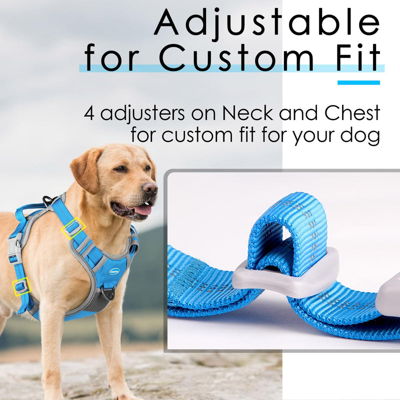 ThinkPet No Pull Harness Breathable Sport Harness with Handle-Dog Harnesses Reflective Adjustable for Medium Large Dogs,Back/Front Clip for Easy Control L Sky Blue L(Chest:19"-30") - PawsPlanet Australia