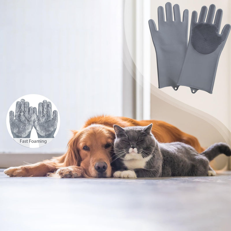 Pet grooming gloves,Dog washing gloves with High-Density Teeth with Five Finger Design to bathing and Massage for Dog Gray - PawsPlanet Australia
