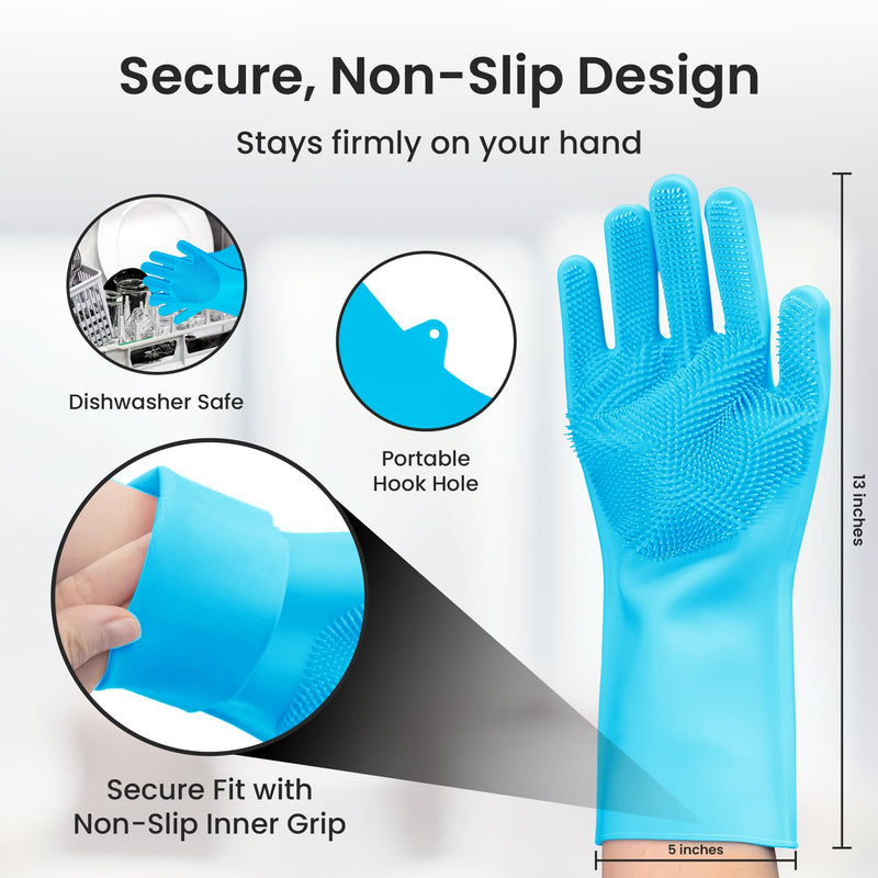 Pet Grooming Gloves for Dogs Silicone Dog bath Gloves with Soft Bristles, 5 finger design Grip Puppy & Cat washing Gloves for Grooming, massage, Scrubbing, Deshedding & Cleaning 1 pair Large Blue - PawsPlanet Australia