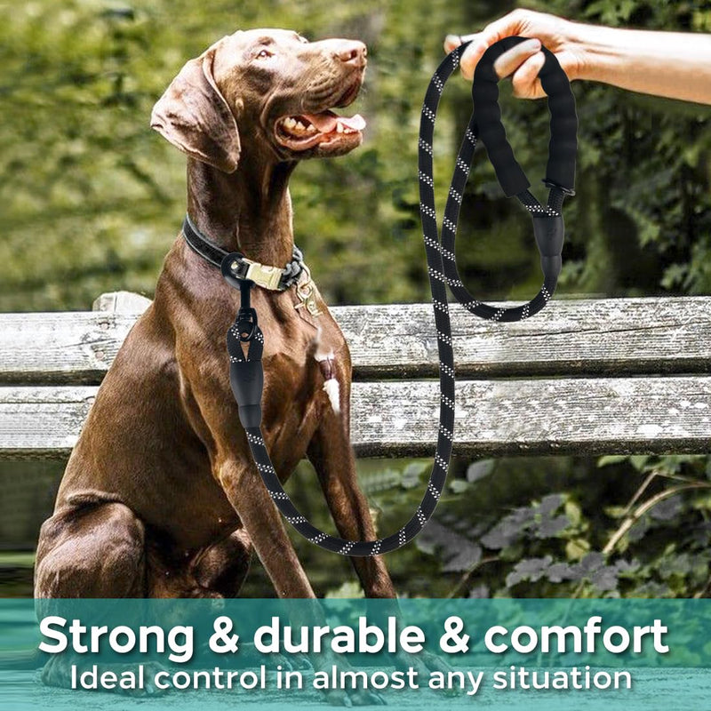 COOYOO Dog Leash 6 FT Heavy Duty - Comfortable Padded Handle - 1/2 inch Reflective Dog Leash for Medium Large Dogs with Poo Bag Dispenser 1/2"x 6 FT (18~120 lbs.) 1 Pack E-Black - PawsPlanet Australia