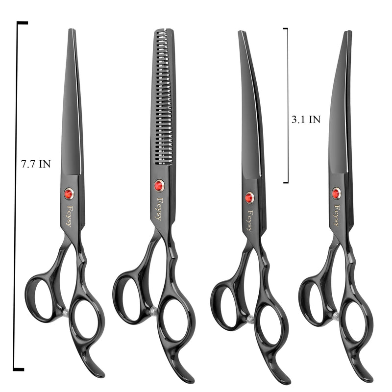 Dog Grooming Scissors Kit, Fcysy Professional Pet Hair Cutting Shears Set with Curved & Straight Blades Scissors Thinning Shears– Stainless Steel Grooming Tools for Dogs & Cats at Home 8pcsblack - PawsPlanet Australia