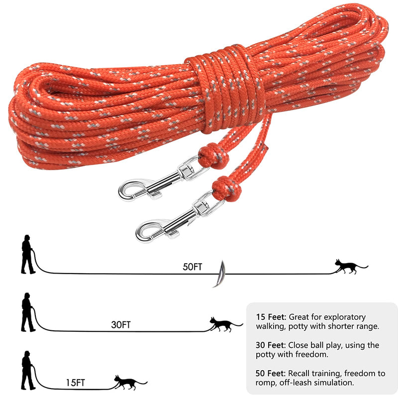 Rypet Reflective Cat Long Leash - 15 FT Escape Proof Walking Leads Yard Long Leash Durable Safe Personalized Extender Leashes Traning Play Outdoor for Kitten, Puppy, Rabbit and Small Animals Orange - PawsPlanet Australia