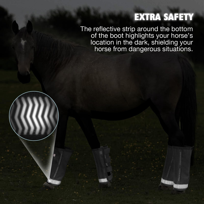 Harrison Howard Loose-Fitting Horse Fly Boots UV-Protective, Durable Fine Mesh Leggins with Reflective Strips (Set of 4) Large Black