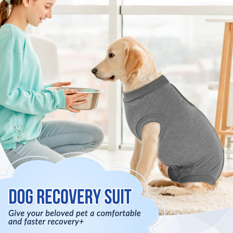 Lukovee Recovery Suit for Dogs, Onesie Surgery Recovery Suit for Female Male Dogs, Abdominal Wounds Cone E-Collar Alternative Prevent Licking Spay Recovery Suit (Grey,XX-Large) XX-Large A- Gray