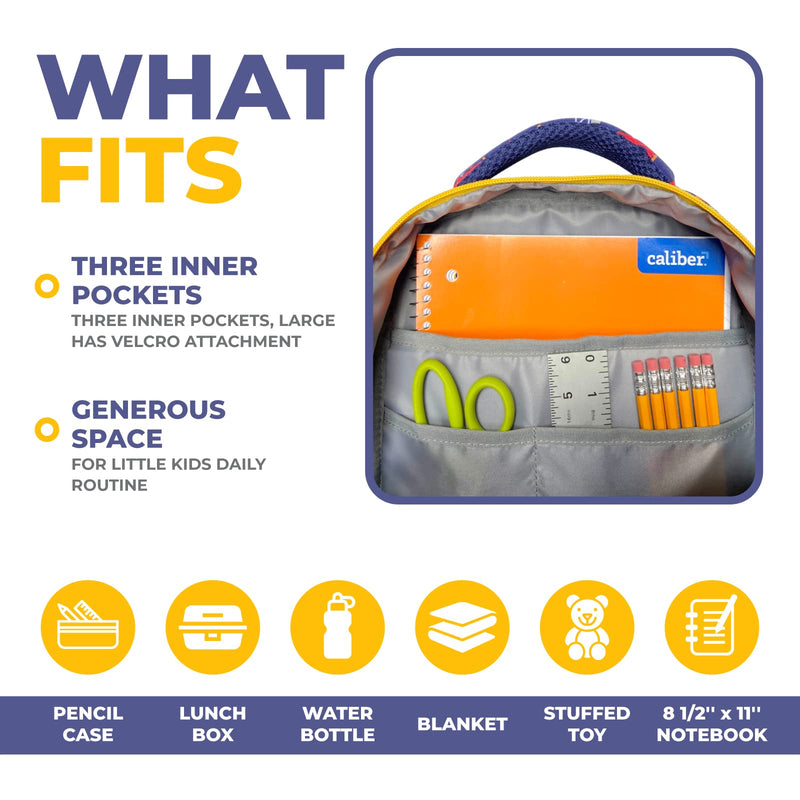 Toddler Backpack for Boys, Cute 13” Daycare PreSchool Kindergarten Elementary School Boy Backpacks, Water Bottle Pocket Holder, Insulated Padded Bags for Toddlers Kids Travel Bag, Blue Yellow Trucks - PawsPlanet Australia