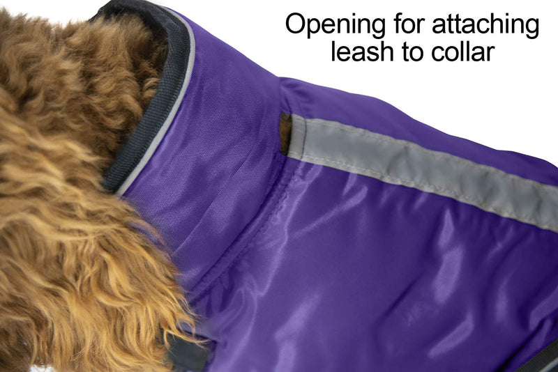 Derby Originals Urban Pet 420D Water Resistant Reflective Winter Dog Parka with Neck Cover & Harness Compatible Opening 220g Heavy Weight Medium Purple/Charcoal