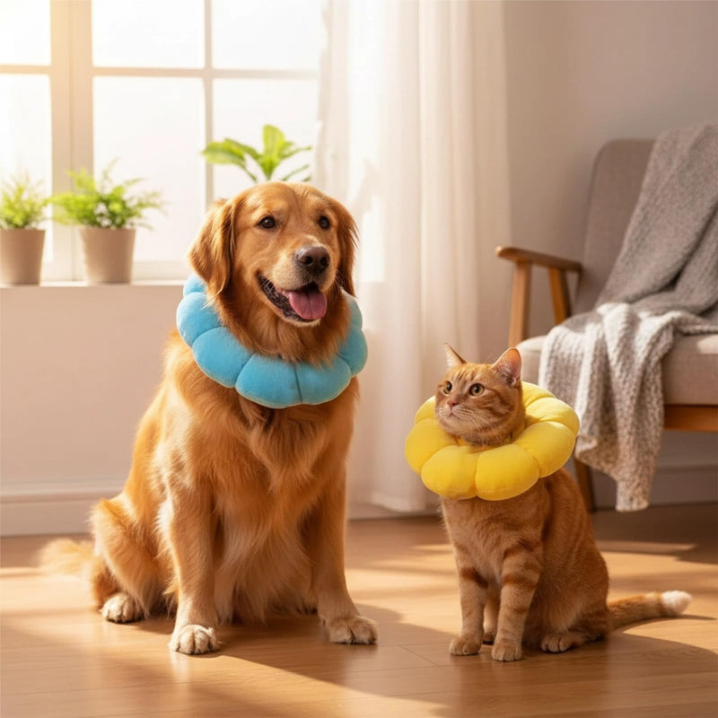 Pieces Cat Collar, Anti Licking Adjustable Cat Collar Cotton Suede Breathable Soft and Comfortable Protective Collar for Cats Sunflowers Soft Neck for Small