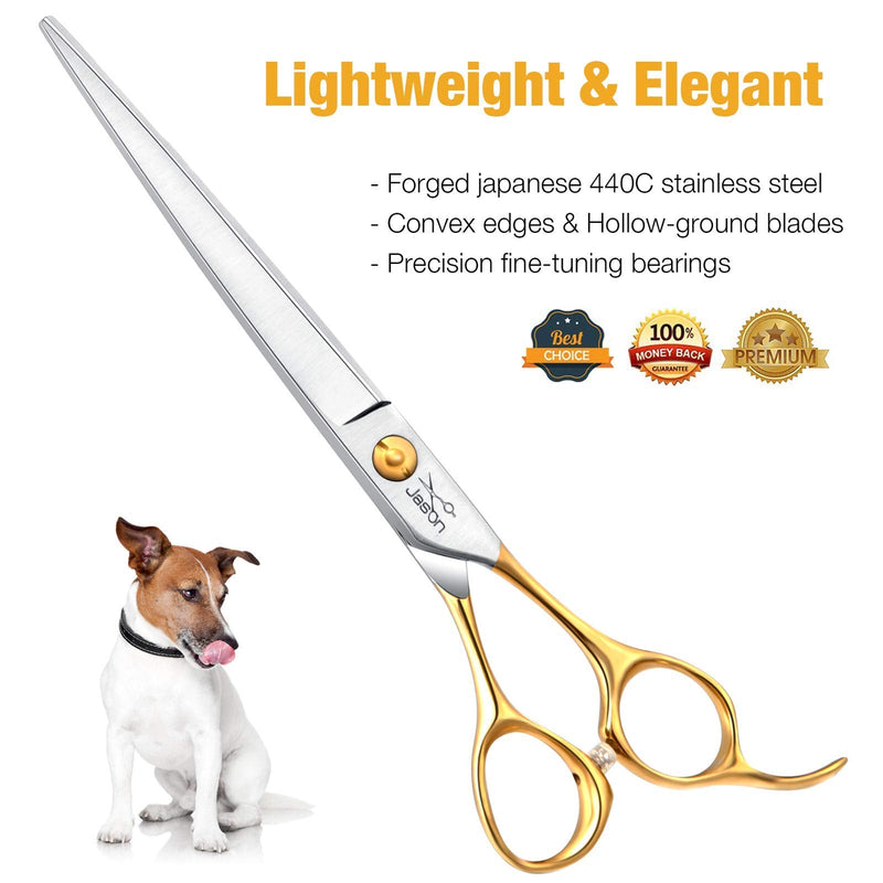 JASON 7.5" Dog Grooming Scissors Cats Trimming Shears Professional Pets Scissor Kit for Right Handed Groomers Gold Sharp Shear Christmas Gift 7.5 inch-Trimming - PawsPlanet Australia