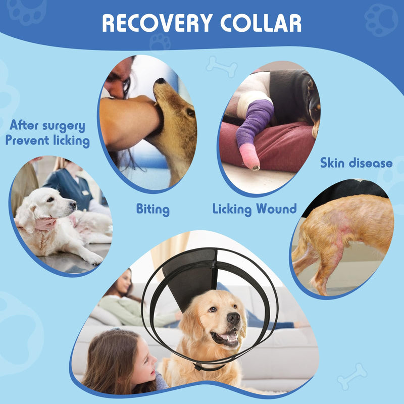 Dog Cone, Transparent Recovery Collar for Large Dogs, E Collar After Surgery to Stop Licking, Depth Adjustable Soft Cone Not Block Vision Patented (XL-Long) Ultra Transparent XL-Long