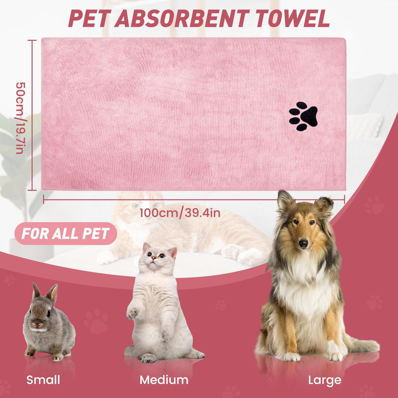 Pet Shower & Bath Supplies，Dog Shampoo Brush Set with Towel, Washing Gloves,Comb for Dogs and Cats (PINK) M pink
