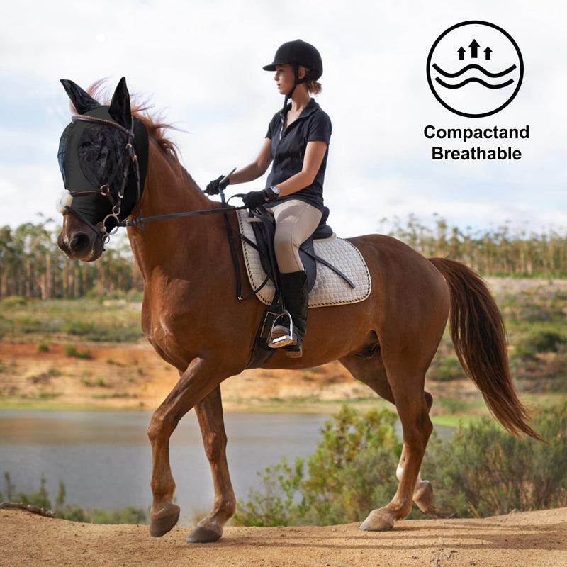 FOXLVDA 3 Pcs Horse Fly Mask - Fly Masks for Horses with Ears, Fashionable and Breathable Stretch Fabric with UV & Sun Protection for Average Size Horse (Blue-Black-Red) Blue-Black-Red Large