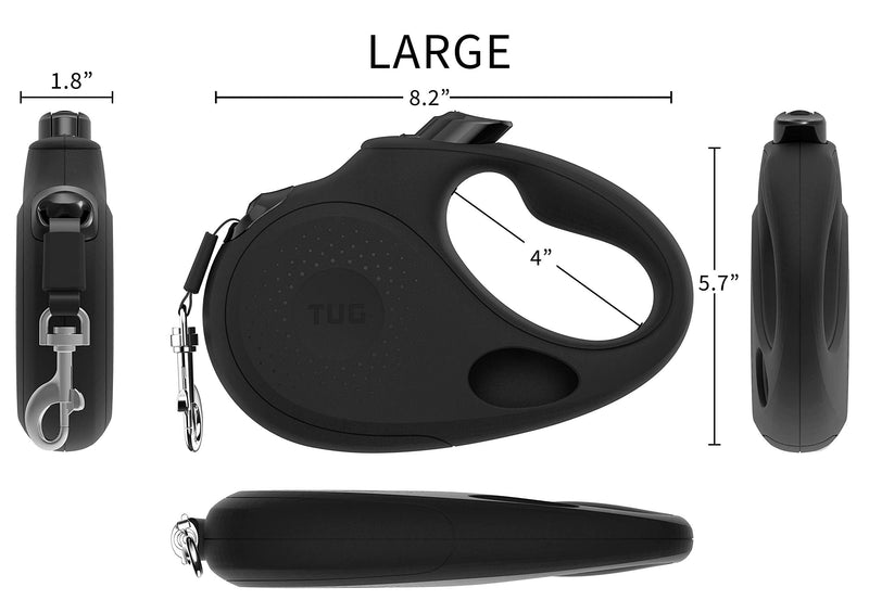 TUG Oval 360° Tangle-Free Retractable Dog Leash with Integrated Waste Bag Dispenser (Large, Black) Large - PawsPlanet Australia
