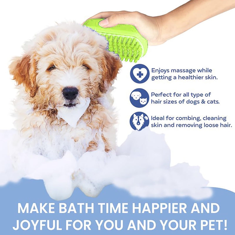 Taeku Dog Bath Brush, Rubber Shampoo Grooming Pet Brush Soft Shedding Bathing Hair Accessories Back Massage Cat Brush for Long Short Fur (Green) Green