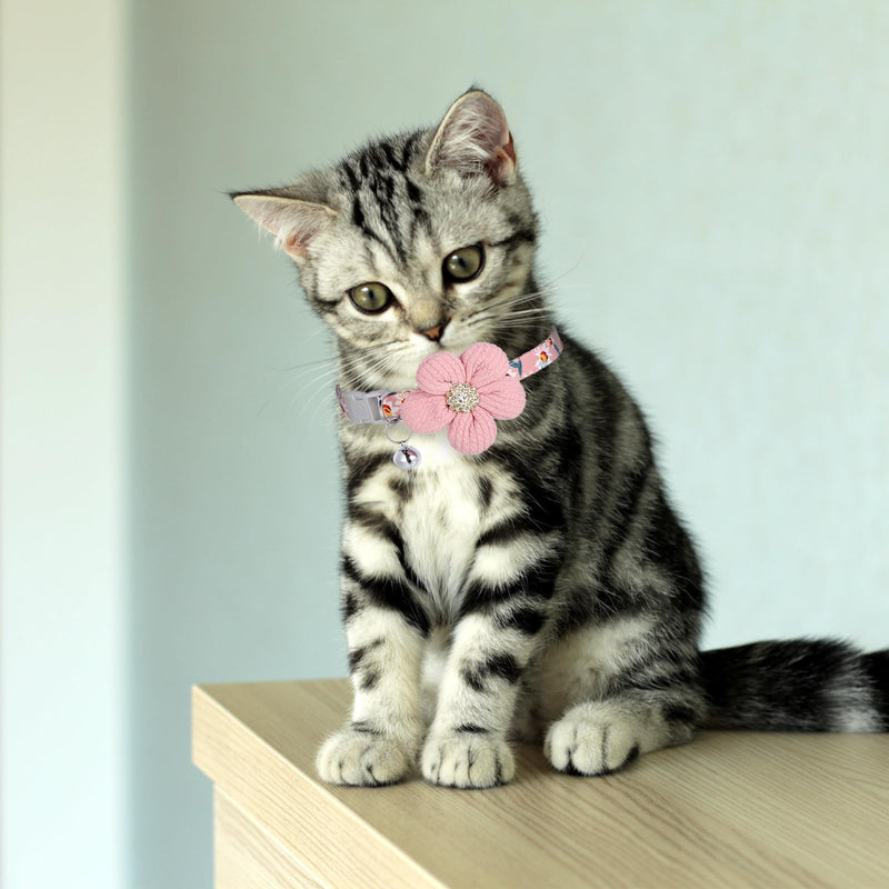 Breakaway Flower Cat Collar, Small Female Kitten Flower Collars, Cute Girl Cat Collar, Adjustable Safety Buckle Kitten Collars with Bells for Boy Girl Cats Puppies Small Pets, Pink - PawsPlanet Australia