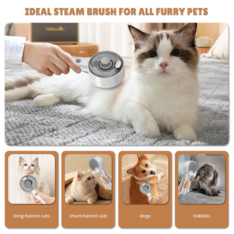 Cat Brush for Short Haired Cats & Long Hair Cat Steam Brush with 2 Water Spray Modes Self-Cleaning Dog Combs for Grooming Pet Steam Brushes with Release Button for Kitten Rabbit Gray - PawsPlanet Australia