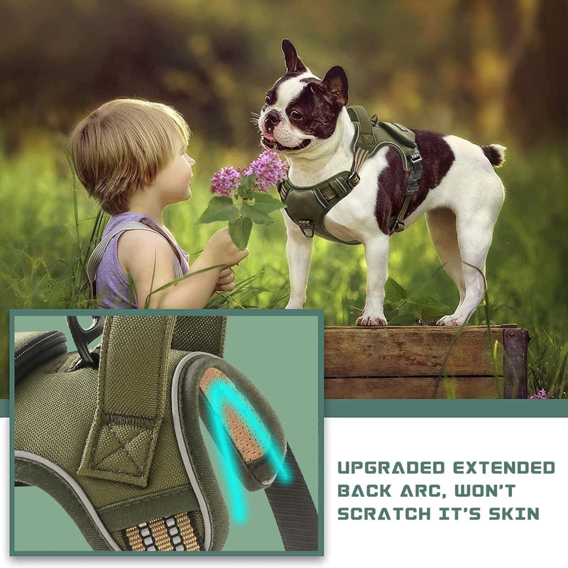 No Pull Dog Harness for Large Dogs, Adjustable No Choke Pet Vest with Dog Leash Fit Smart Reflective Pet Walking Harness for Training Easy Control Soft Handle Green L Army Green - PawsPlanet Australia