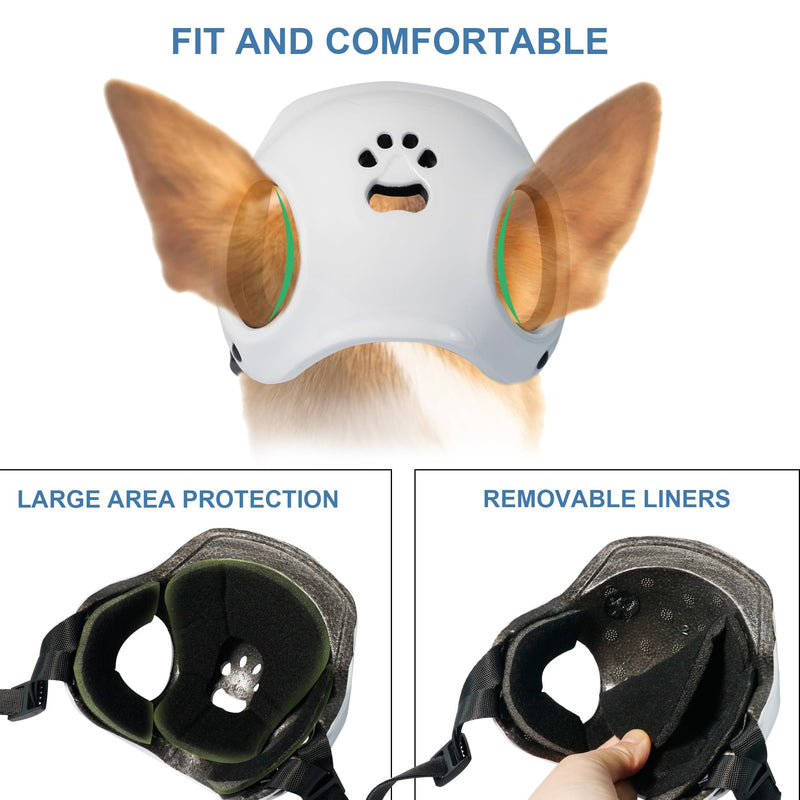 Dog Helmets for Small Dogs with Ear Holes, Hard Safety Pet Dog Hat for Puppy, Windproof Doggies Motorcycle Helmets for Outdoor Riding Hiking Cycling (White, Small) - PawsPlanet Australia