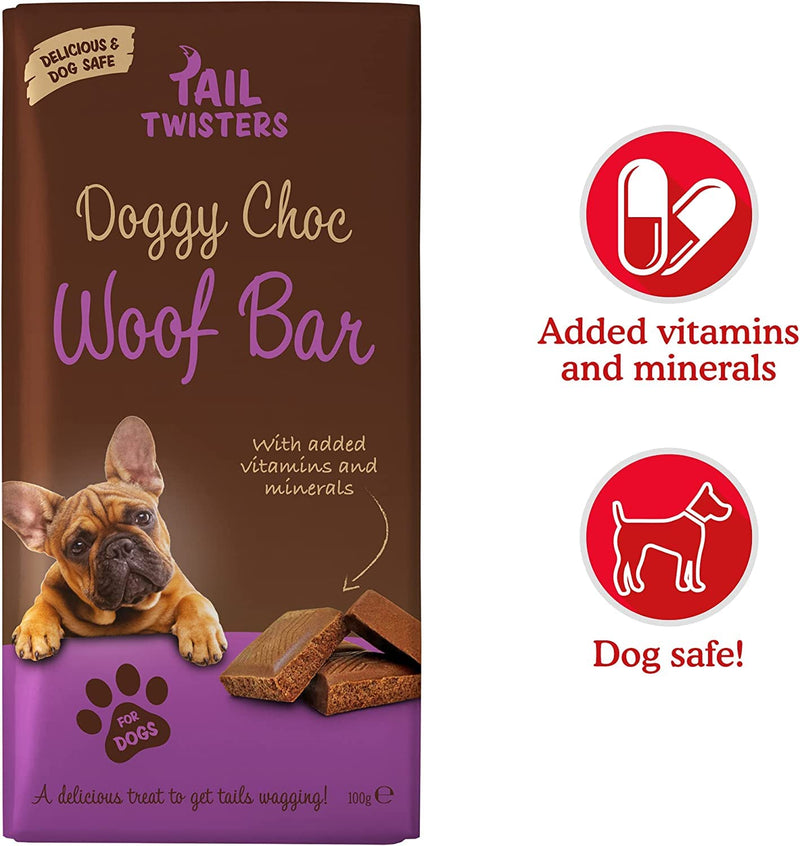 6 Pack Tail Twisters Doggy Choc Safe Chocolate Treat Training Woof Bar 100g - PawsPlanet Australia