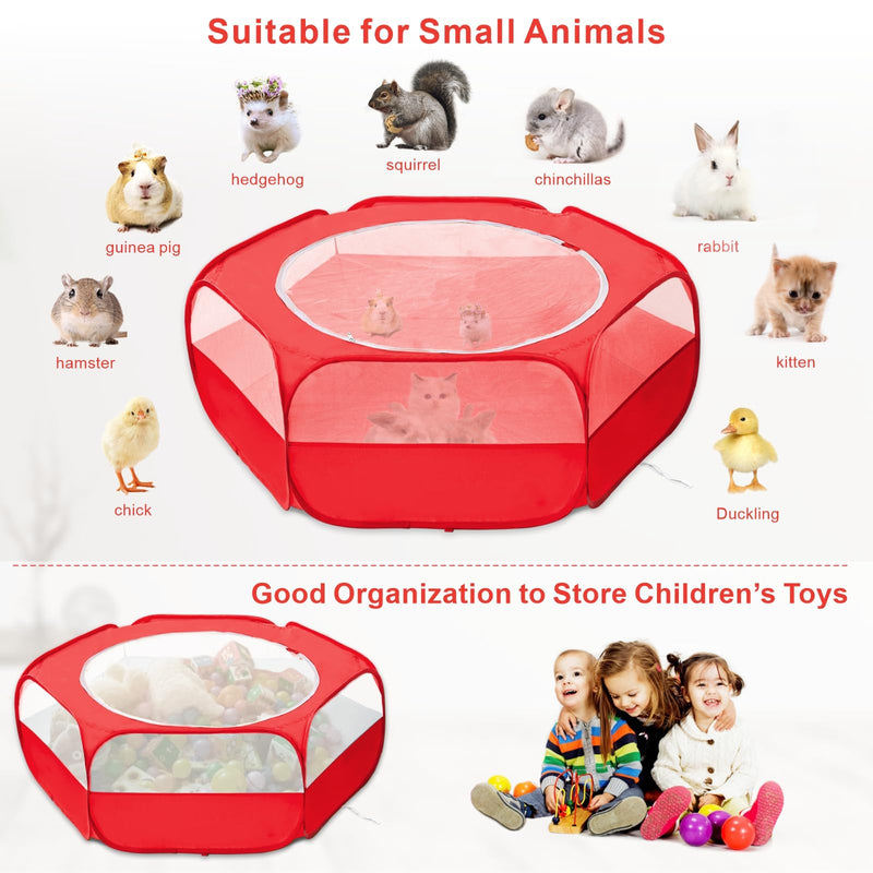 XIRGS Small Animal Playpen, Pet Playpen for Cat/Rabbit/Hamster/Guinea Pig/Bunny/Ferret/Kitten Toys Chick Brooder Box Cage Tent Pop Up Play Pen with Cover, Portable Play Yard Indoor Outdoor Waterproof Carmine - PawsPlanet Australia