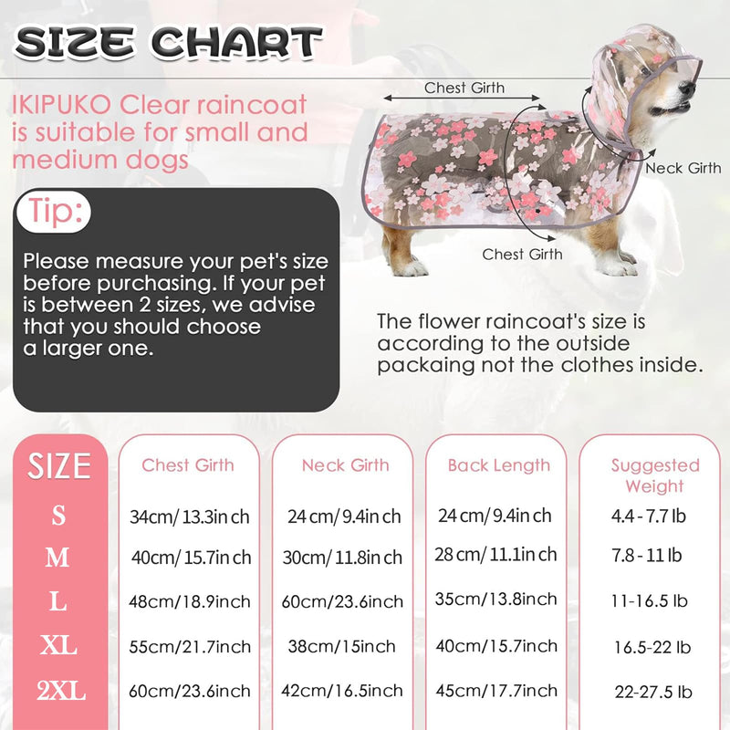 Dog Rain Jacket, Clear Flower Pattern Rain Coat for Dogs Small Dog Raincoat with Hood Waterproof Dog Raincoat Portable Dog Poncho Raincoat for Small Medium Dogs(Pink,M) Pink