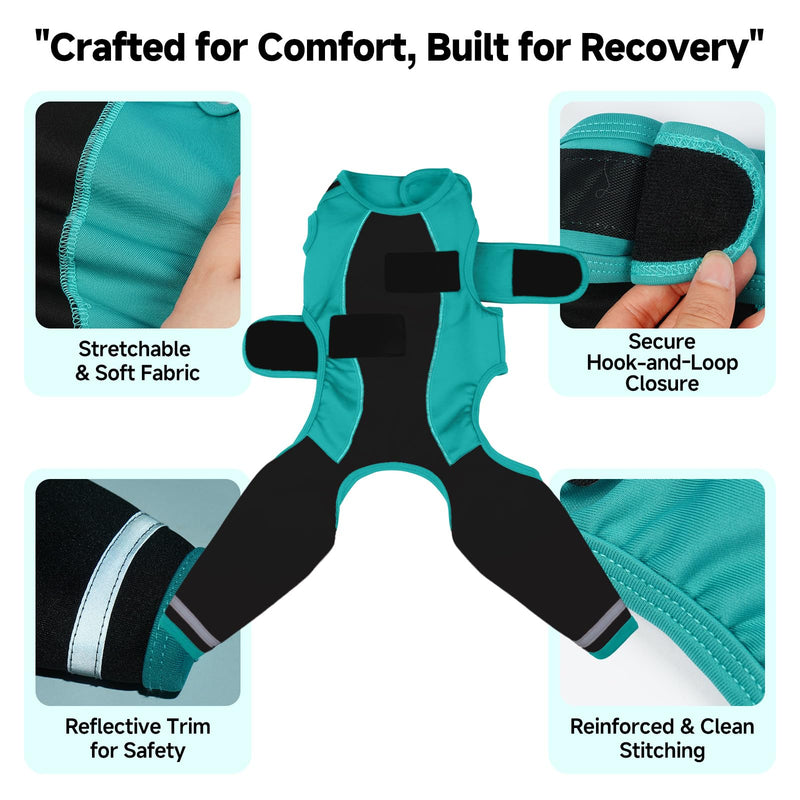 Dog Recovery Suit-Dog Hind Leg Recovery Sleeve for ACL TPLO Surgery -Adjustable Soft Anti-Licking Wrap with Reflective Strips & Anxiety Relief,for Female and Male Green XS X-Small