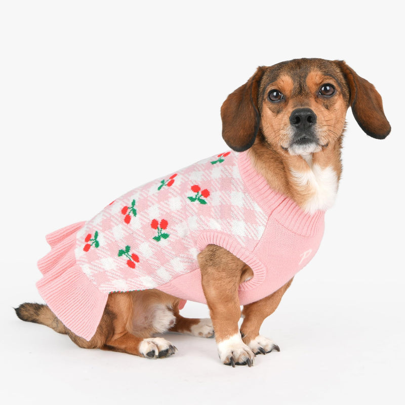 Puppia Rio Dog Knit Dress Winter Season for Small and Medium Dogs, Light Pink, Large